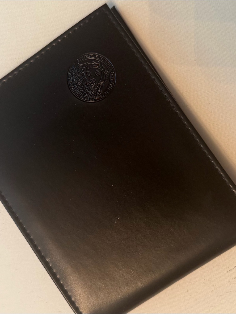 Versace Black Leather Card & Passport Holder with Embossed Medusa